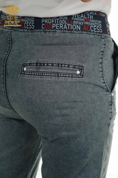 Wholesale Women's Pants - Written - Blue - 2411-3101 | O - Thumbnail