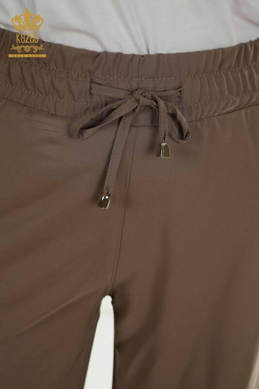 Wholesale Women's Trousers Stone Embroidered Brown - 2406-4559 | M.