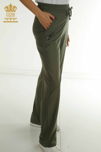 Wholesale Women's Trousers Stone Embroidered Khaki - 2406-4559 | M. - Thumbnail