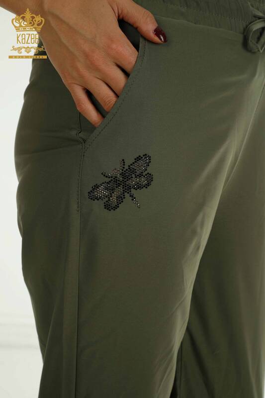 Wholesale Women's Trousers Stone Embroidered Khaki - 2406-4559 | M.