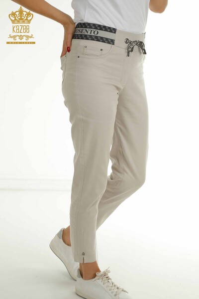 Wholesale Women's Trousers with Tie Stone - 2406-4517 | M - Thumbnail