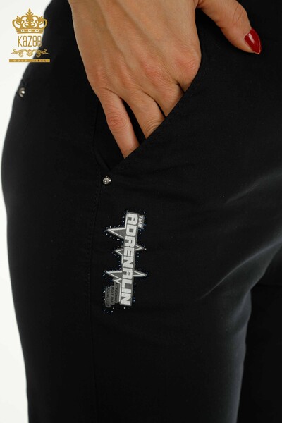 Wholesale Women's Pants with Tie Detail Black - 2406-4288 | M - Thumbnail