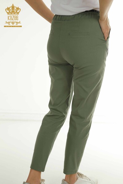 Wholesale Women's Trousers with Tie Detail Khaki - 2406-4288 | M - Thumbnail