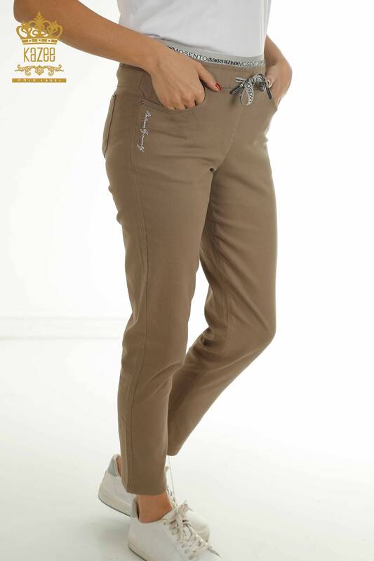 Wholesale Women's Trousers Brown with Text Detail - 2406-4519 | M