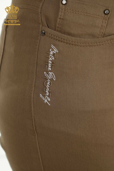 Wholesale Women's Trousers Brown with Text Detail - 2406-4519 | M - Thumbnail