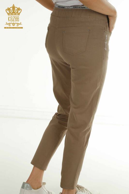 Wholesale Women's Trousers Brown with Text Detail - 2406-4519 | M