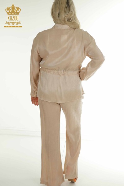 Wholesale Women's Two-piece Suit with Button Detail Beige - 2407-4523 | A - Thumbnail