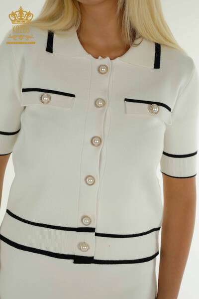 Wholesale Women's Two-piece Suit Button Detailed Ecru Black - 30303 | KAZEE - 5