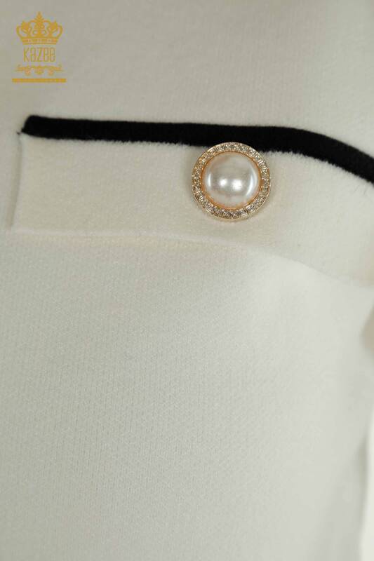 Wholesale Women's Two-piece Suit Button Detailed Ecru Black - 30303 | KAZEE