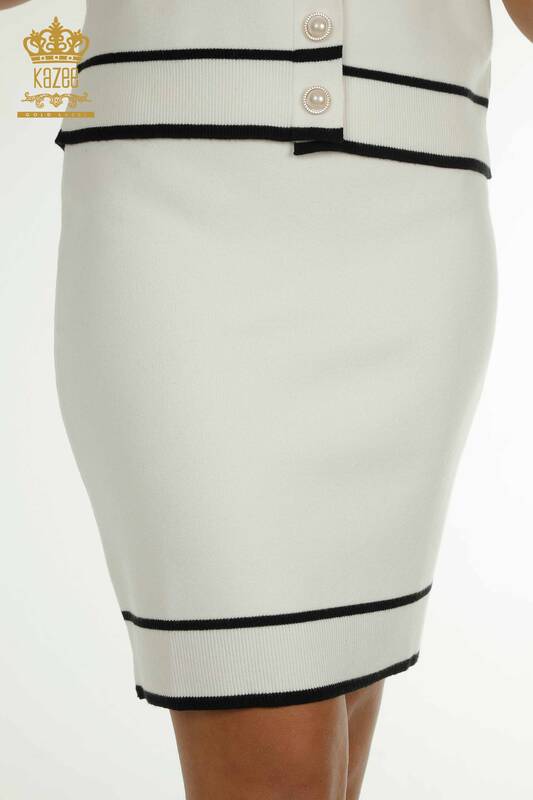 Wholesale Women's Two-piece Suit Button Detailed Ecru Black - 30303 | KAZEE