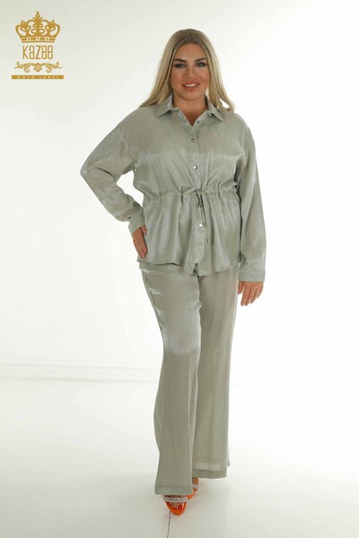 Wholesale Women's Two-piece Suit Button Detailed Gray - 2407-4523 | A - Thumbnail