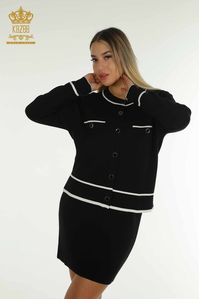 Kazee - Wholesale Women's Two-piece Suit Button Detailed Striped Black - 30791 | KAZEE (1)