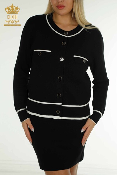 Wholesale Women's Two-piece Suit Button Detailed Striped Black - 30791 | KAZEE - Thumbnail (2)