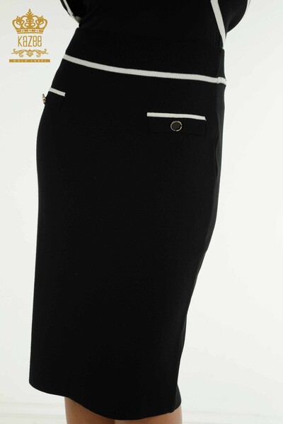 Wholesale Women's Two-piece Suit Button Detailed Striped Black - 30791 | KAZEE - Thumbnail