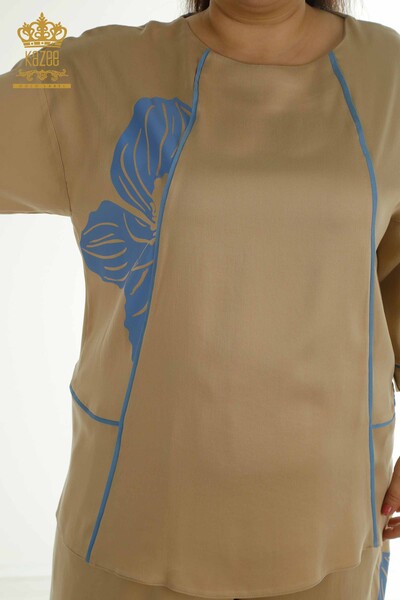 Wholesale Women's Two-piece Suit Floral Beige - 2403-7029 | M&T - Thumbnail