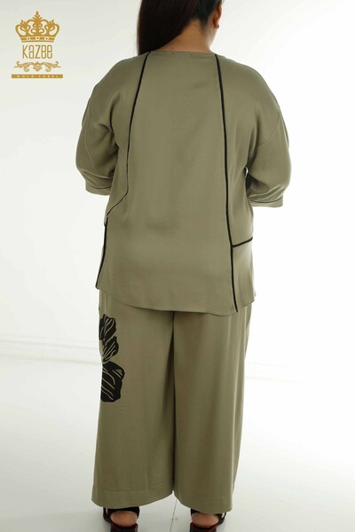 Wholesale Women's Two-piece Suit Floral Khaki - 2403-7029 | M&T - Thumbnail