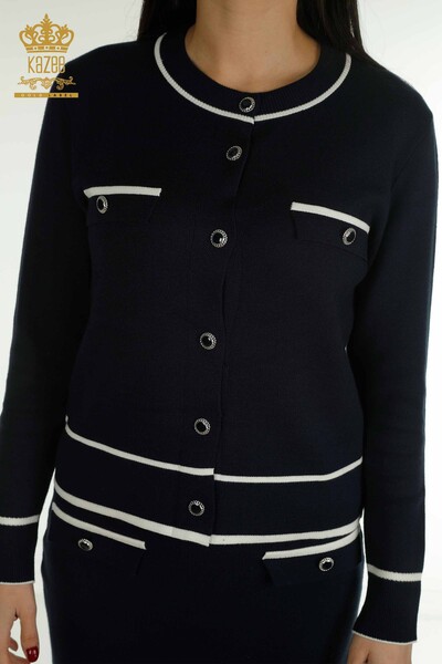 Wholesale Women's Two-piece Suit Long Sleeve Navy Blue - 30867 | KAZEE - Thumbnail (2)