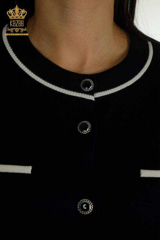 Wholesale Women's Two-piece Suit Long Sleeve Navy Blue - 30867 | KAZEE