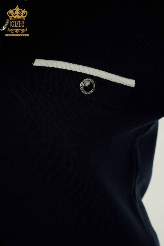 Wholesale Women's Two-piece Suit Long Sleeve Navy Blue - 30867 | KAZEE
