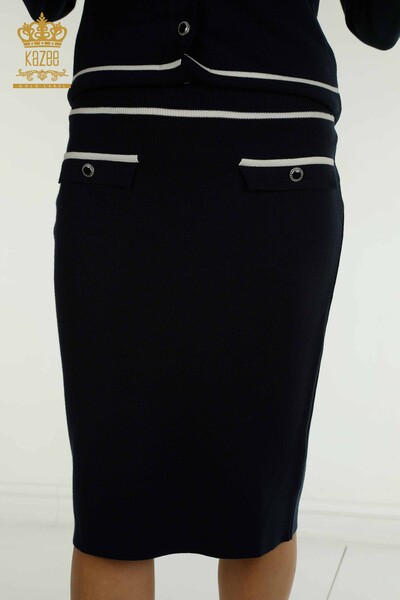 Wholesale Women's Two-piece Suit Long Sleeve Navy Blue - 30867 | KAZEE - 7