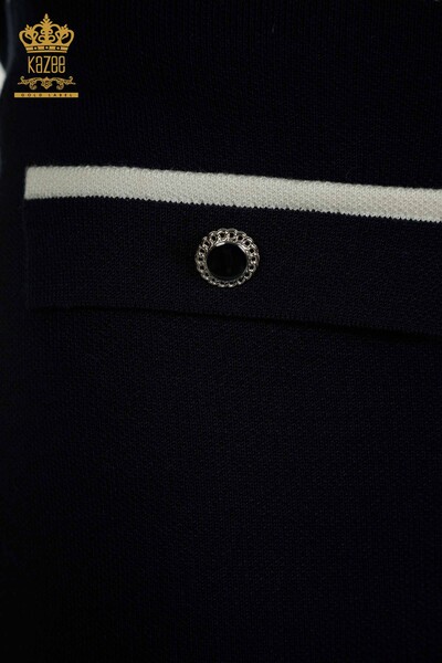 Wholesale Women's Two-piece Suit Long Sleeve Navy Blue - 30867 | KAZEE - Thumbnail