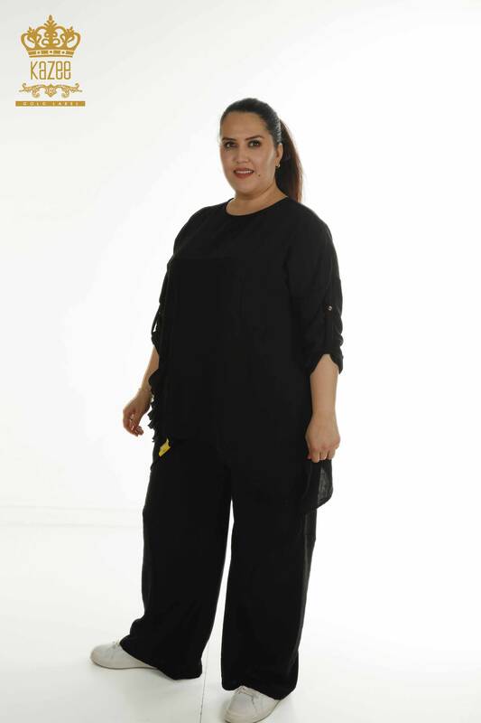 Wholesale Women's Two-piece Suit with Pocket Detail, Black - 2402-211031 | S&M