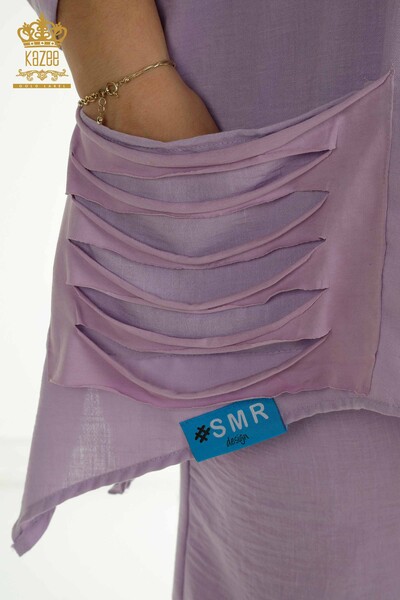Wholesale Women's Two-piece Suit with Pocket Detail Lilac - 2402-211031 | S&M - Thumbnail