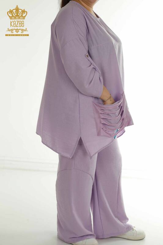 Wholesale Women's Two-piece Suit with Pocket Detail Lilac - 2402-211031 | S&M