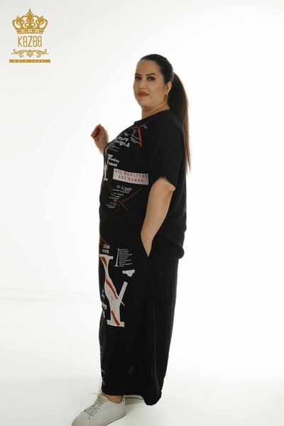 Wholesale Women's Two-piece Suit Black with Text Detail - 2402-231038 | S&M - Thumbnail