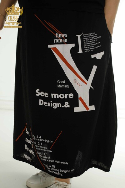 Wholesale Women's Two-piece Suit Black with Text Detail - 2402-231038 | S&M - Thumbnail