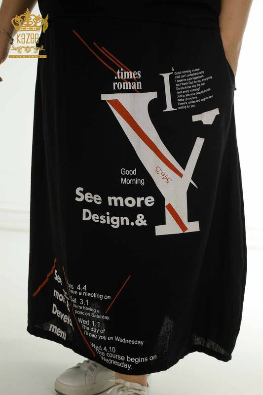 Wholesale Women's Two-piece Suit Black with Text Detail - 2402-231038 | S&M