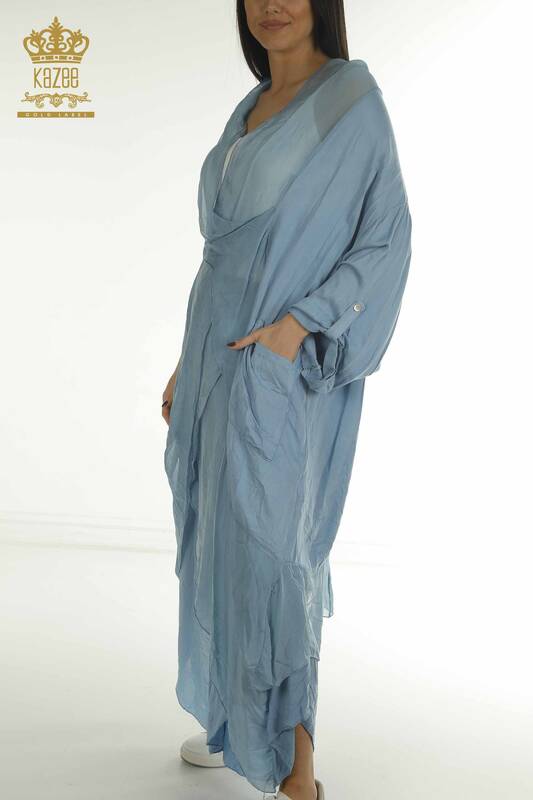Wholesale Women's Double Suit with Two Pockets Blue - 2404-3333 | D