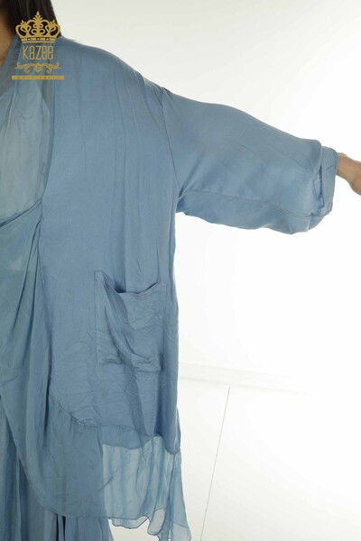Wholesale Women's Double Suit with Two Pockets Blue - 2404-3333 | D - Thumbnail