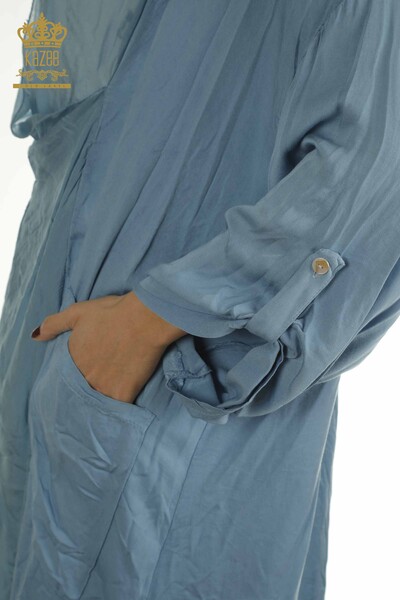 Wholesale Women's Double Suit with Two Pockets Blue - 2404-3333 | D - Thumbnail