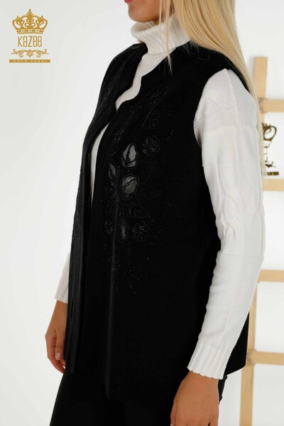 Wholesale Women's Vest Floral Pattern Black - 30581 | KAZEE - Thumbnail
