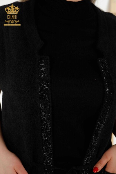 Wholesale Women's Waistcoat - Stone Embroidered - Tied Rope - Black - 30244 | KAZEE - Thumbnail