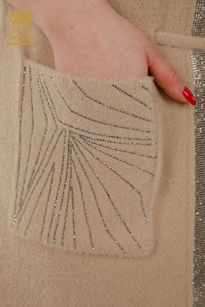 Wholesale Women's Waistcoat - Stone Embroidered - Tied Thread - Beige - 30244 | KAZEE - Thumbnail