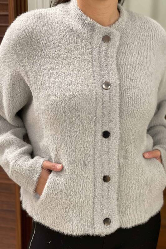 Wholesale Women's Cardigan Thick Short Wool With Pocket - 19098 | KAZEE