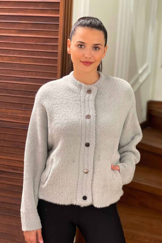 Wholesale Women's Cardigan Thick Short Wool With Pocket - 19098 | KAZEE