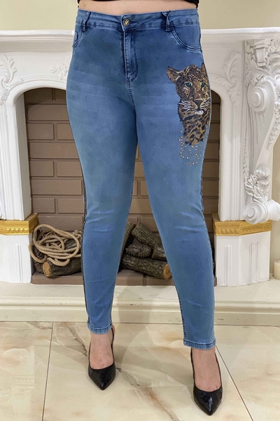 Wholesale Women's Trousers With Crystal Stone Tiger Detail - 3309 | KAZEE - Thumbnail