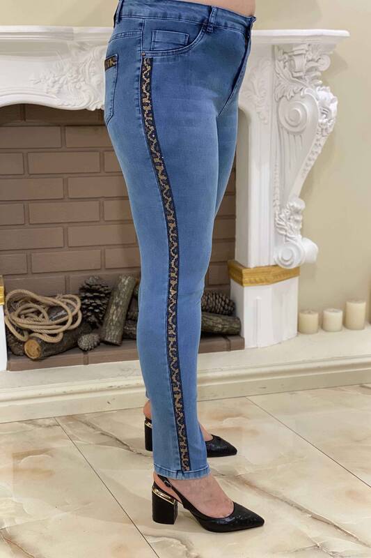 Wholesale Women's Trousers With Crystal Stone Tiger Detail - 3309 | KAZEE