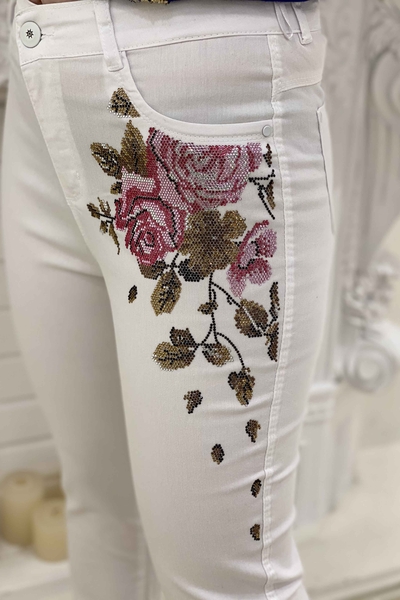 Wholesale Women's Trousers Pockets Zippered Stone Embroidered - 3279 | KAZEE - Thumbnail
