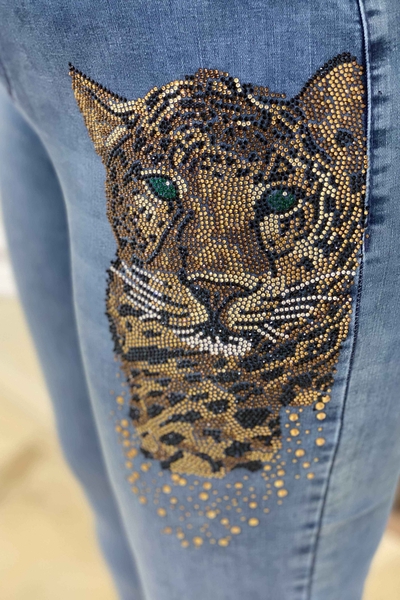 Women's Trousers Stone Embroidered Tiger Detail Wholesale - 3322 | KAZEE - Thumbnail