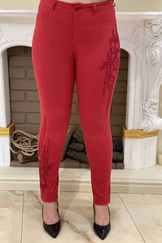 Wholesale Women's Trousers Stone Embroidered Detail - 3306 | KAZEE