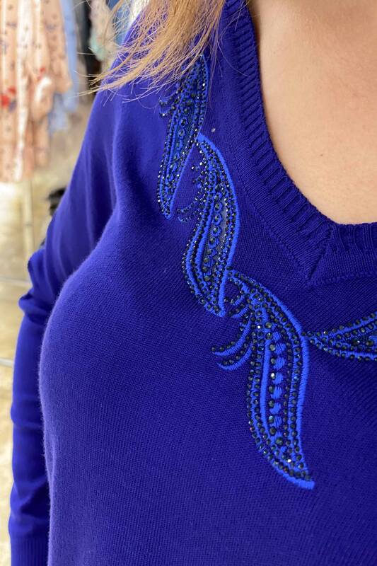 Wholesale Women's Sweater Patterned Stone Embroidery - 15315 | KAZEE