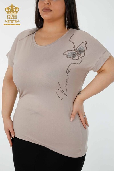 женская блузка оптом с рисунком бабочки бежевого цвета - 78956 | КАZEE - Thumbnail