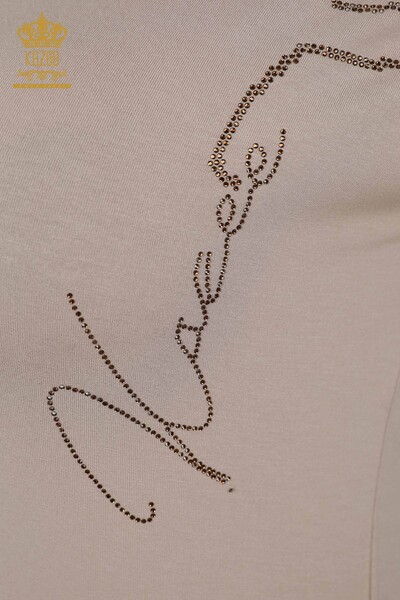 женская блузка оптом с рисунком бабочки бежевого цвета - 78956 | КАZEE - Thumbnail