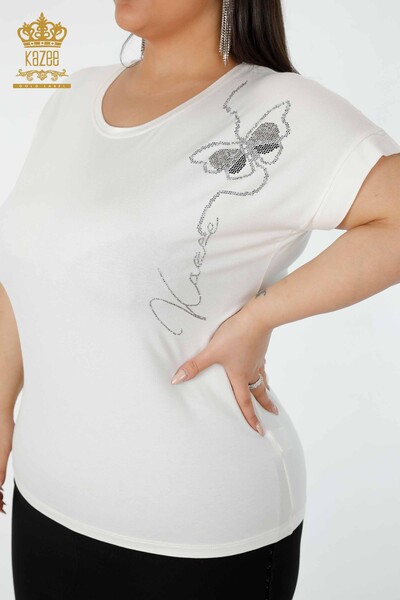 женская блузка оптом с рисунком бабочки экрю - 78956 | КАZEE - Thumbnail