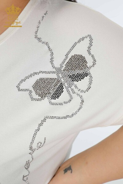 женская блузка оптом с рисунком бабочки экрю - 78956 | КАZEE - Thumbnail