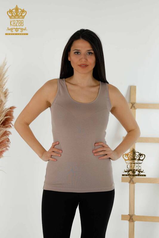 женская блузка оптом - без рукавов - базовая - норка - 79262 | КАZEE